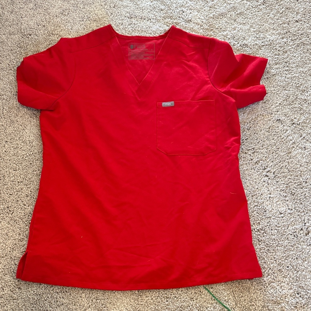 Red V-Neck Scrub Top